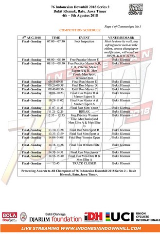 Rundown FINAL RUN 76 Indonesian Downhill 2018 - Seri 2 - Bukit Klemuk, Batu - Jawa Timur 5 AGUSTUS